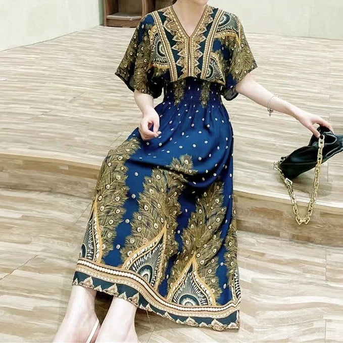 Vestido Longo Boho Estampado Decote V Dulcineia