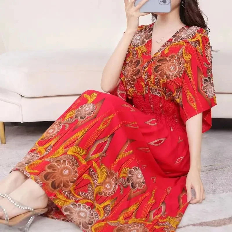 Vestido Longo Boho Estampado Decote V Dulcineia