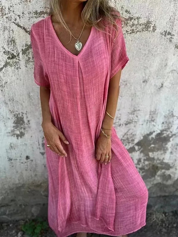Vestido Longo Casual com Decote em V
