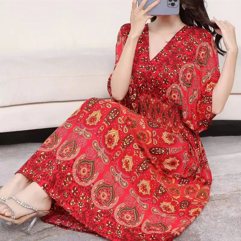Vestido Longo Boho Estampado Decote V Dulcineia