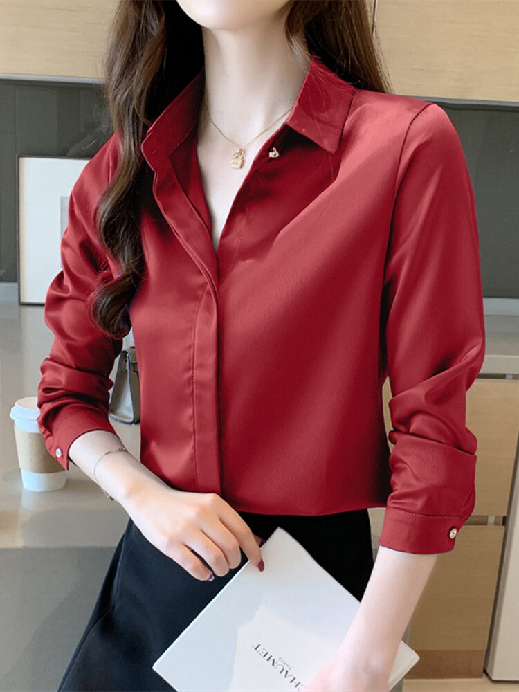 Camisa Feminina Social de Seda de Cetim  HumArraso