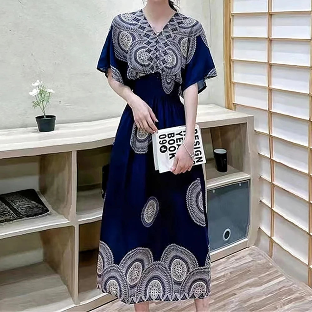 Vestido Longo Boho Estampado Decote V Dulcineia