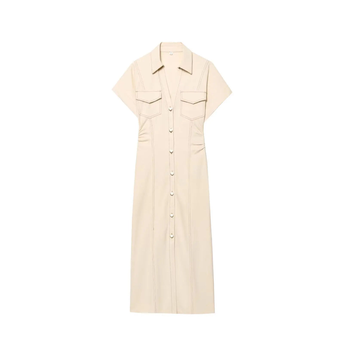 Vestido Longo com Botão e Gola Polo