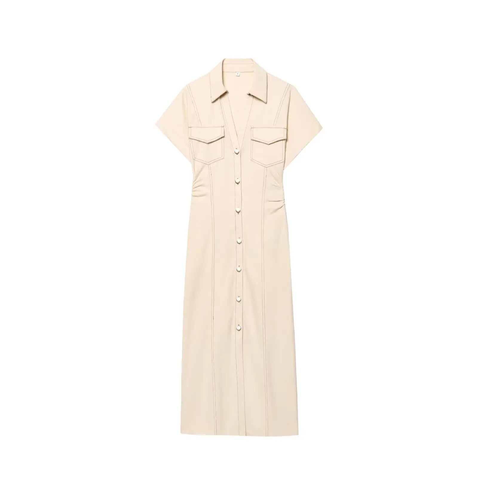 Vestido Longo com Botão e Gola Polo
