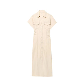 Vestido Longo com Botão e Gola Polo