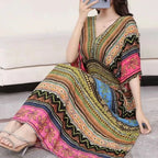 Vestido Longo Boho Estampado Decote V Dulcineia