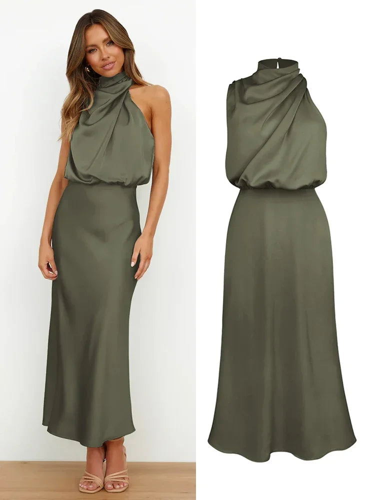 Vestido de Cetim Sem Mangas