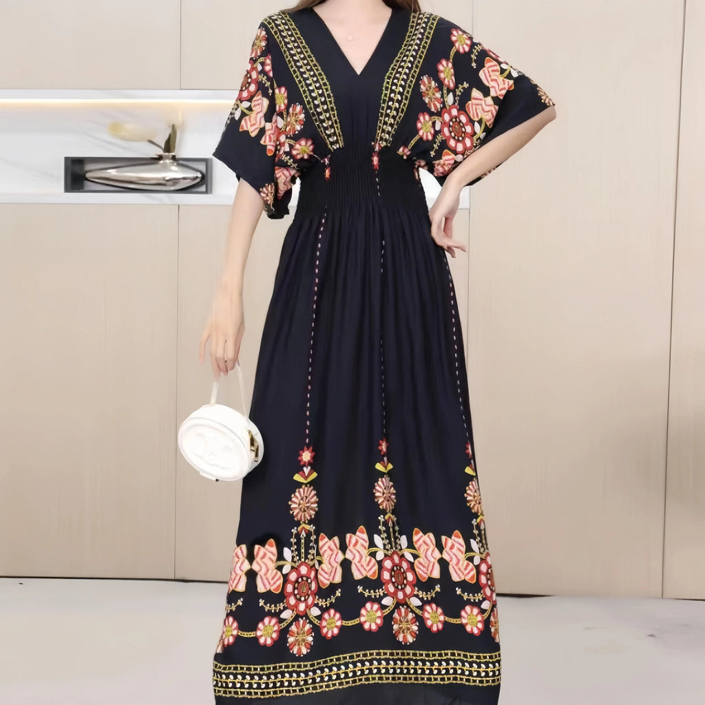 Vestido Longo Boho Estampado Decote V Dulcineia