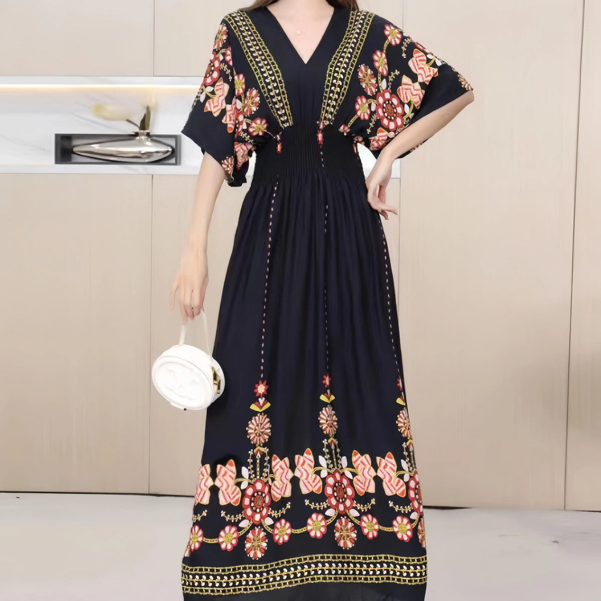 Vestido Longo Boho Estampado Decote V Dulcineia