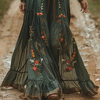 Vestido Longo Estampado com Botões