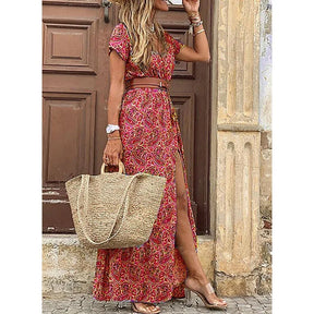 Vestido Longo Estampado com Cinto