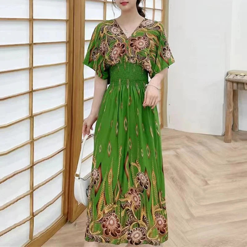 Vestido Longo Boho Estampado Decote V Dulcineia