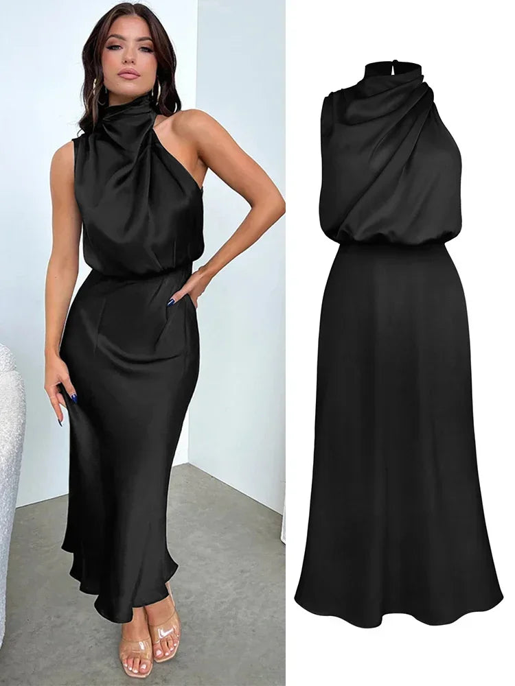 Vestido de Cetim Sem Mangas