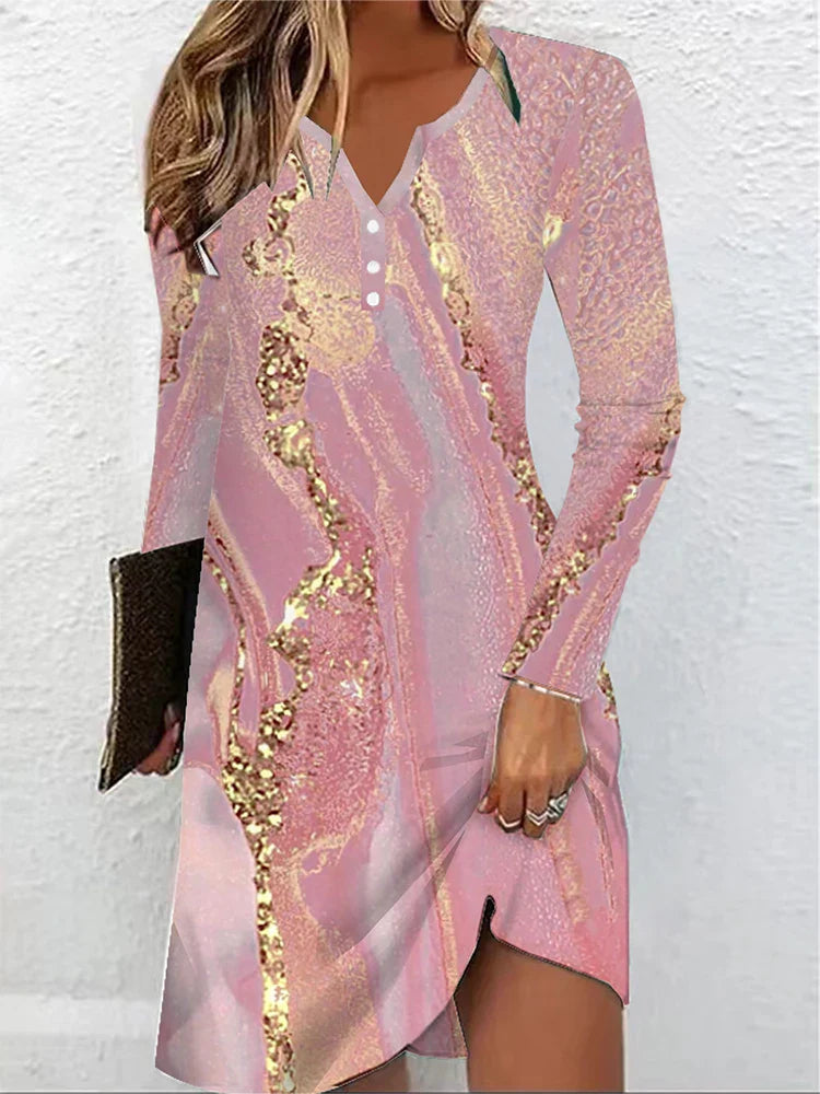 Vestido Midi Rosê Gold com Gola V