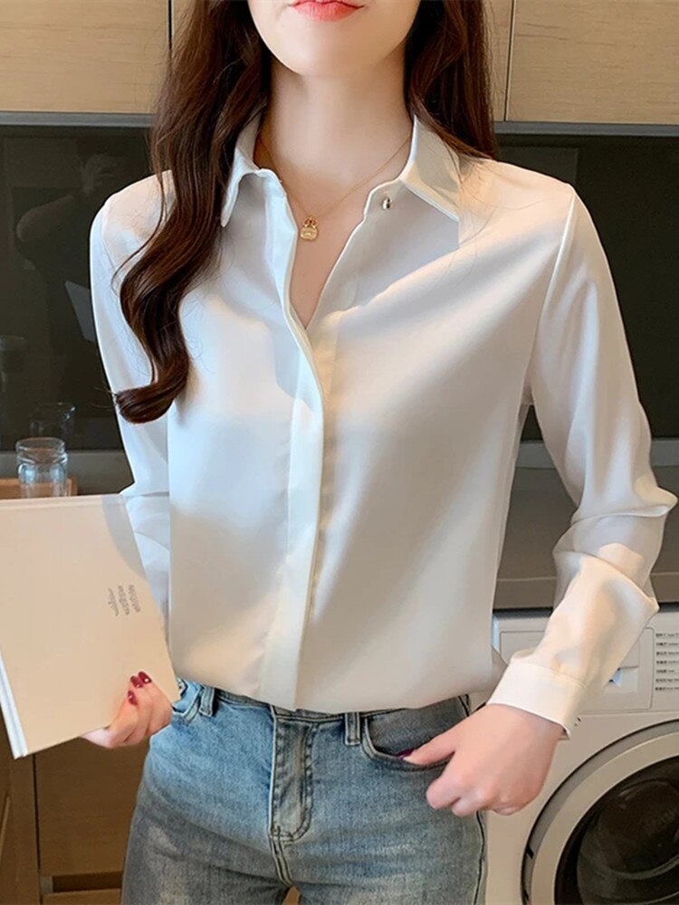 Camisa Feminina Social de Seda de Cetim  HumArraso