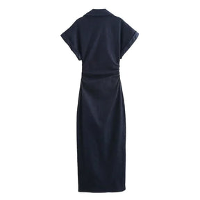 Vestido Longo com Botão e Zíper de Lado