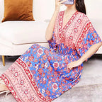 Vestido Longo Boho Estampado Decote V Dulcineia