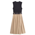Vestido Longo com Saia Bege e Cinto