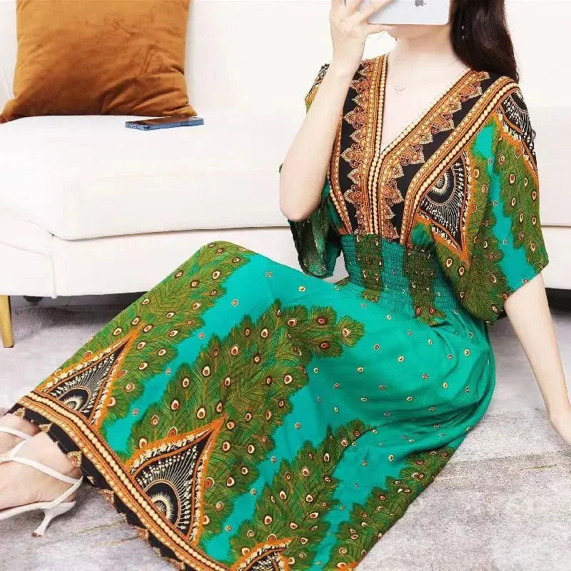 Vestido Longo Boho Estampado Decote V Dulcineia