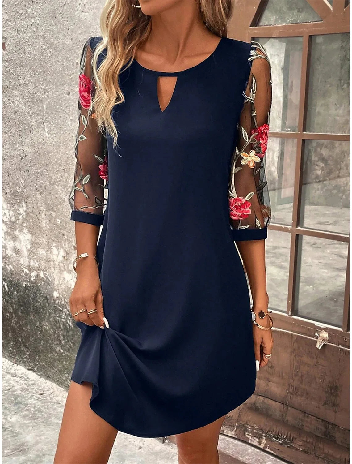 Vestido Midi com Manga Estampada
