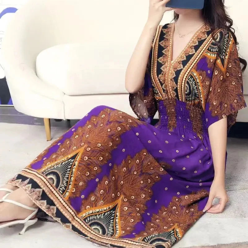 Vestido Longo Boho Estampado Decote V Dulcineia