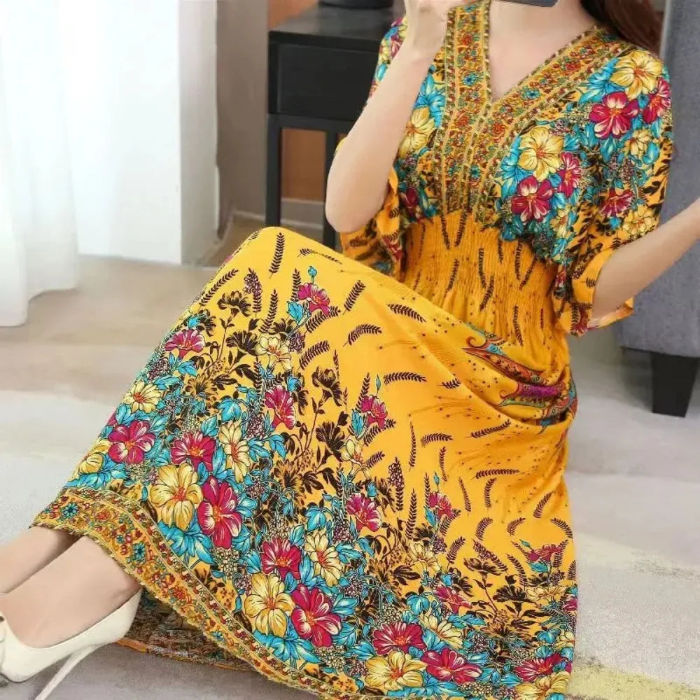 Vestido Longo Boho Estampado Decote V Dulcineia