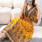 Vestido Longo Boho Estampado Decote V Dulcineia