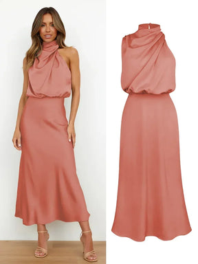 Vestido de Cetim Sem Mangas