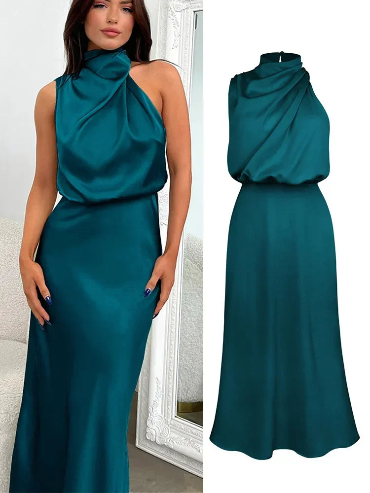 Vestido de Cetim Sem Mangas