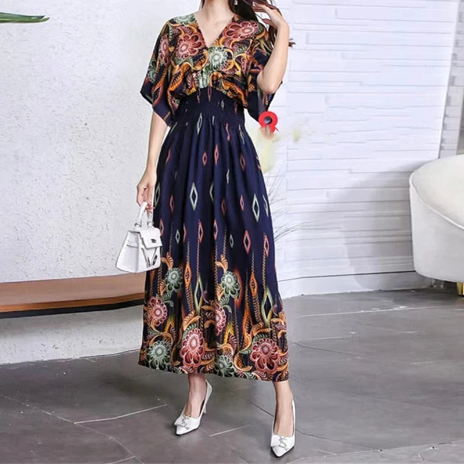 Vestido Longo Boho Estampado Decote V Dulcineia