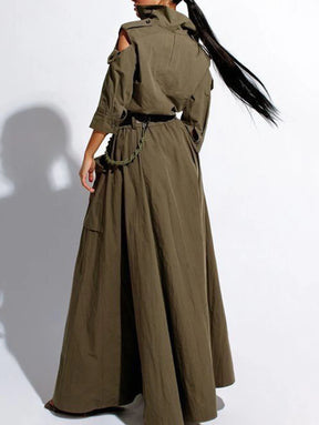 Vestido Longo com Zíper e Bolsos