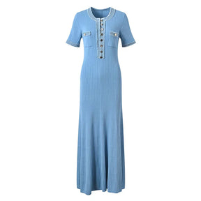 Vestido Longo de Gola com Botão