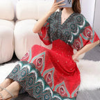 Vestido Longo Boho Estampado Decote V Dulcineia