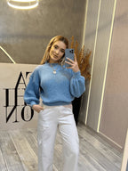 Suéter Cropped com Manga Bufante e Trama Texturizada – Seline