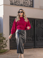 Suéter Cropped com Manga Bufante e Trama Texturizada – Seline