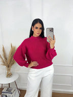 Suéter Cropped com Manga Bufante e Trama Texturizada – Seline