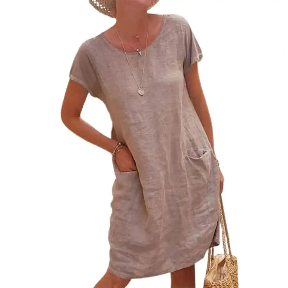 Vestido Curto Casual de Linho Sílvia