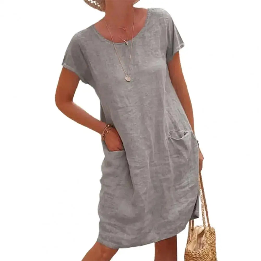 Vestido Curto Casual de Linho Sílvia