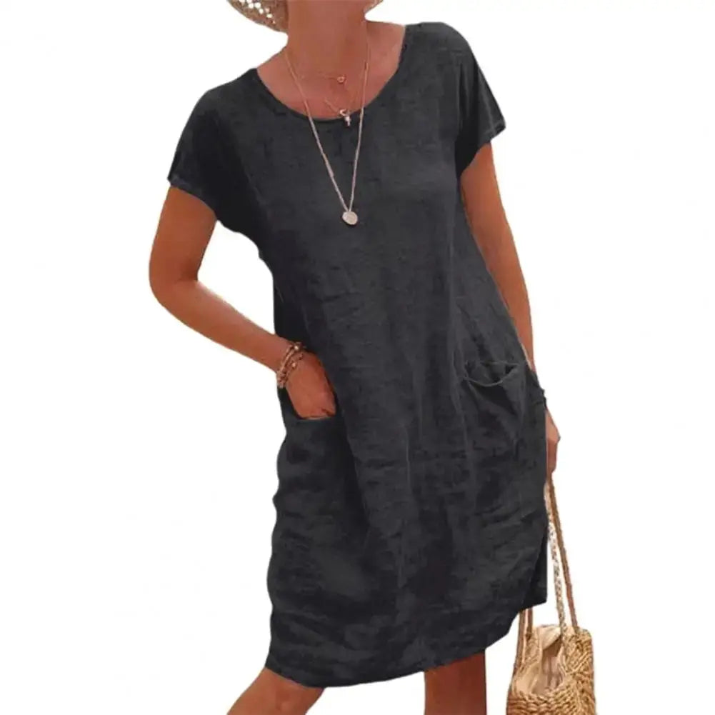 Vestido Curto Casual de Linho Sílvia
