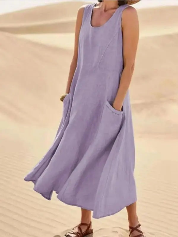 Vestido De Linho Midi - Roxo-G4 - HumArraso