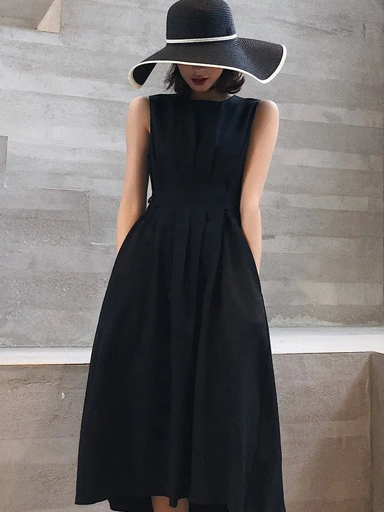 Vestido Elegante Chiffon com Gola em O Sem Manga - Ana Alice