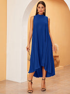 Vestido Elegante Longo Plissado com Frente-Única e Nó