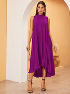 Vestido Elegante Longo Plissado com Frente-Única e Nó
