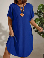 Vestido de Linho Plus Size Manga Morcego
