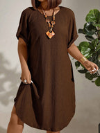 Vestido de Linho Plus Size Manga Morcego