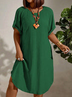 Vestido de Linho Plus Size Manga Morcego