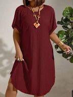 Vestido de Linho Plus Size Manga Morcego