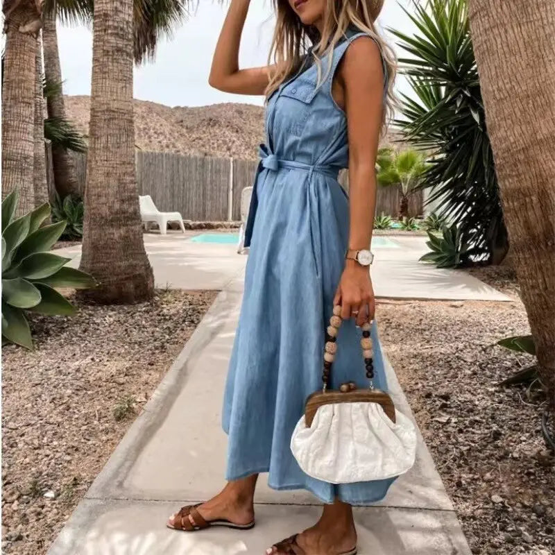 Vestido Jeans Solto sem Mangas - Zarvane -