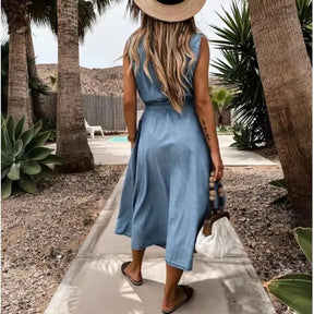 Vestido Jeans Solto sem Mangas - Zarvane -