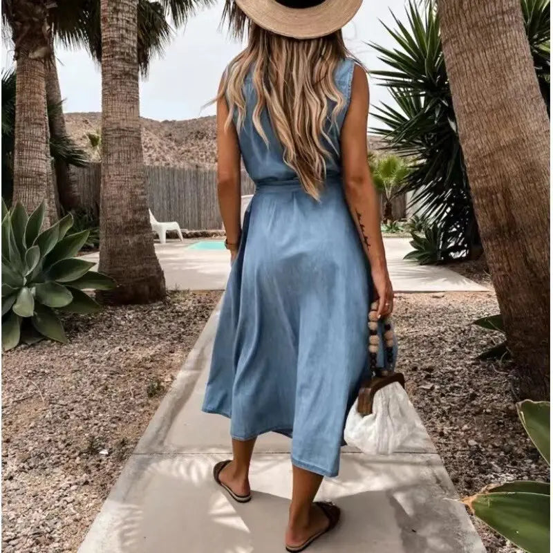 Vestido Jeans Solto sem Mangas - Zarvane -